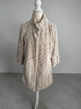 MELODY Beige Rosette Faux Fur Coat Jacket Size Medium / Large